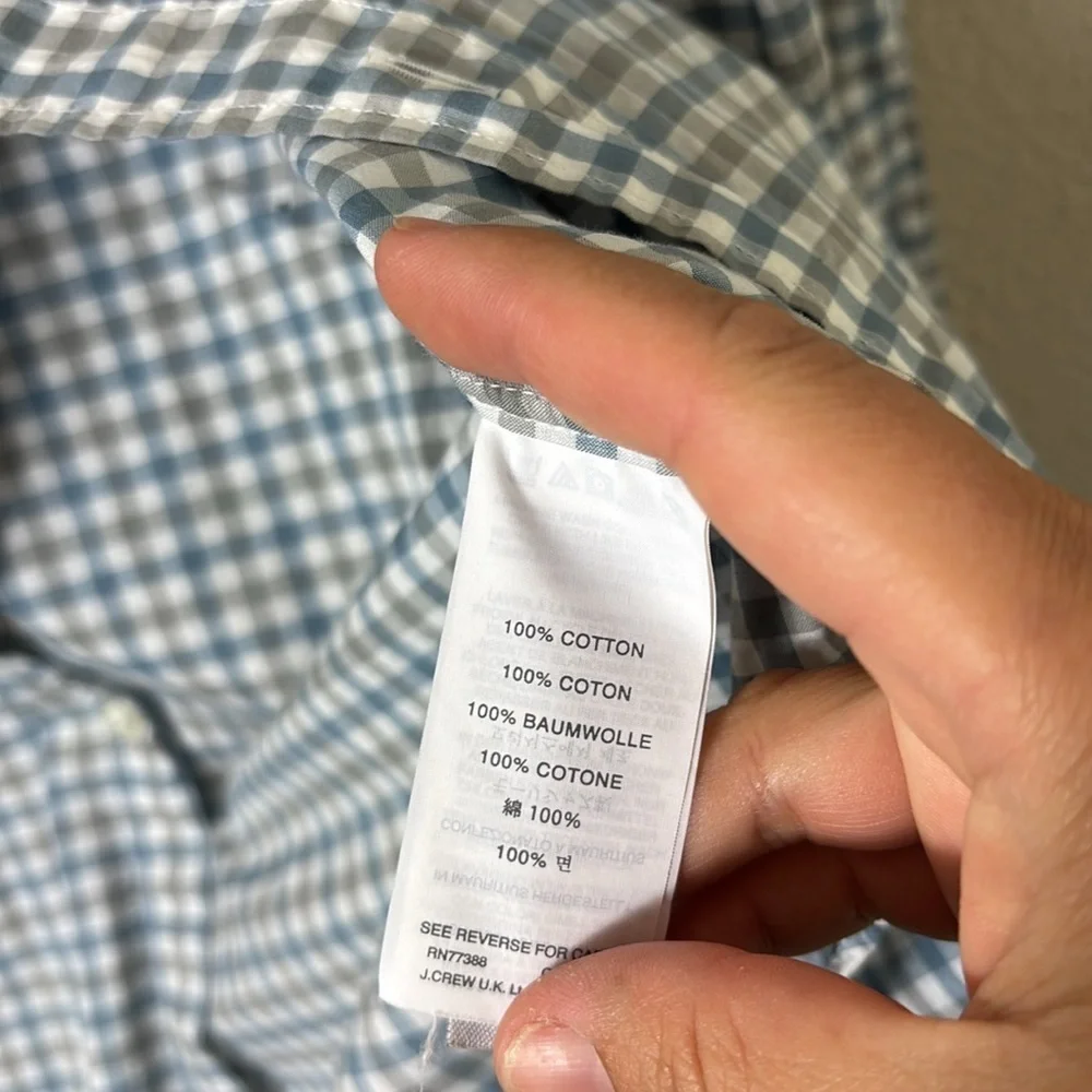 J. Crew Ludlow 120’s 2 PLY Gingham Blue Grey Long Sleeve Button Down Shirt L